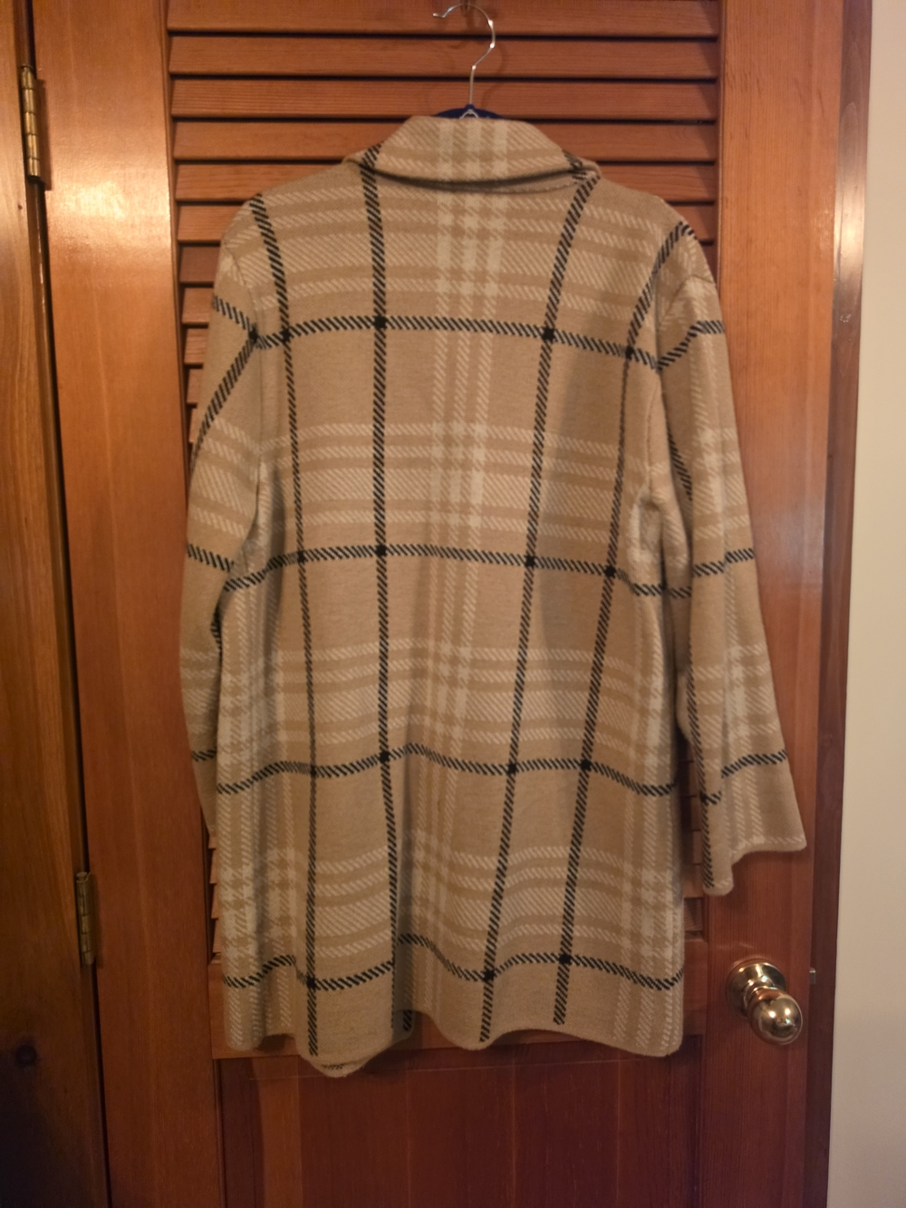 Anne Klein Tan & Black Plaid Double-Breasted Pea Coat - Picture 5 of 5
